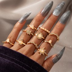 Кольцо со стразами 10шт Shein