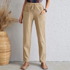 Брюки с узлом и карманами Shein