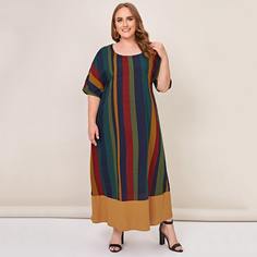 Полосатый Повседневный Платья размер плюс Shein