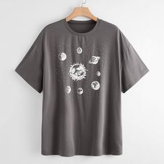 Принт космос Повседневный Футболка размера плюс Shein