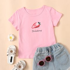 буква Повседневный Футболки для маленьких девочек Shein