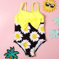 с бантом Цветочный милый Купальники для девочек Shein