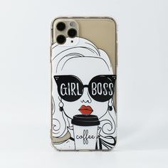 Прозрачный чехол для iPhone с узором девушки Shein