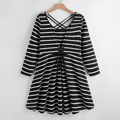 Крестовый дизайн Полосатый Повседневный Платья размер плюс Shein
