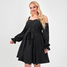 Платье размера плюс с открытыми плечами и поясом Shein