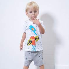 Шорты и футболка с мультипликационным, тропическим принтом для мальчиков Shein