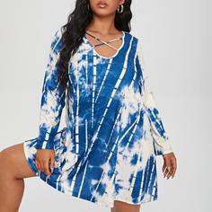 Крестовый дизайн тай дай Повседневный Платья размер плюс Shein