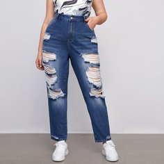 Рваные джинсы размера плюс с карманом Shein