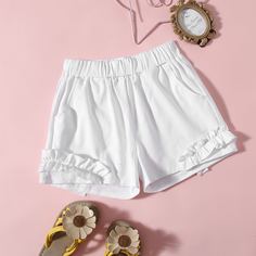 Карман Одноцветный милый Шорты для девочек Shein