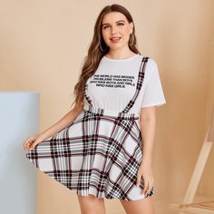 Юбка на подтяжках размера плюс в клетку Shein