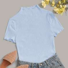 Трикотажная футболка с вырезом-стойкой Shein