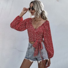 Бордовый С батом перед цветочный Бохо Блузы Shein