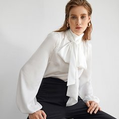 Атласный топ с оригинальным рукавом и бантом Shein