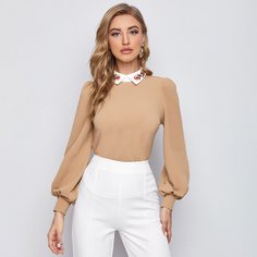 Топ с контрастным воротником и оригинальным рукавом Shein