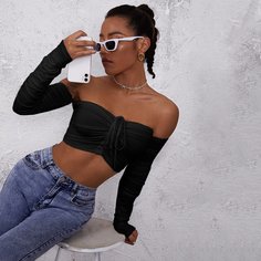 Короткий топ на кулиске с открытыми плечами Shein