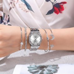 1шт наручные часы со стразами и 4шт браслет Shein