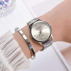 1шт круглые наручные часы с циферблатом и 1шт браслет Shein