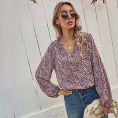 Блузка с принтом и v-образным воротником Shein