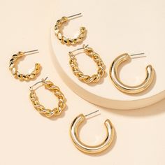 3 пары металлические серьги-кольца Shein