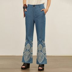 Брюки из 100% хлопка с вышивкой Shein