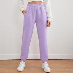 Однотонные спортивные брюки с эластичной талией Shein