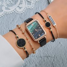 1шт прямоугольные стрелочные кварцевые часы и 4шт браслет Shein