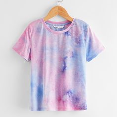 Разноцветная футболка с коротким рукавом для девочек Shein