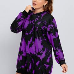 Контрастное платье-толстовка размера плюс на кулиске Shein