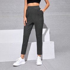 Кроп брюки с карманом в клетку Shein