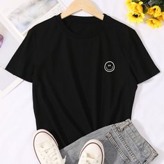 С карикатурой Повседневный Футболки Shein