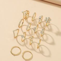14шт кольцо с цветком и стразами Shein