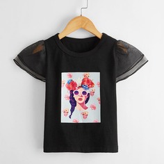 Футболка с графическим принтом и сетчатым рукавом для девочек Shein