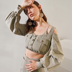 Льняной короткий топ Shein