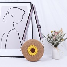 Круглая соломенная сумка с цветком Shein