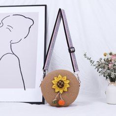 Круглая соломенная сумка с цветком Shein