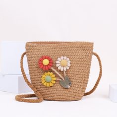 Соломенная сумка через плечо с цветком для девочек Shein