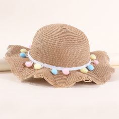 Соломенная шляпа с помпоном для девочек Shein