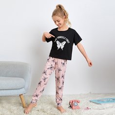 Пижама с принтом бабочки для девочек Shein