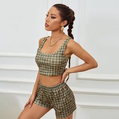 Шорты и майка в клетку Shein