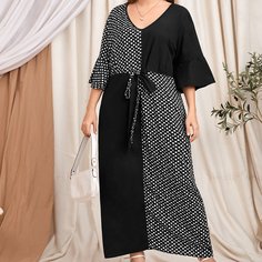 Контрастное платье размера плюс с узлом Shein