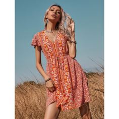 на кулиске Цветочный принт Бохо Платье Shein