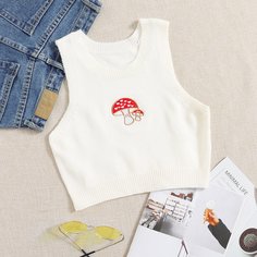 Короткий вязаный топ с вышивкой гриба Shein
