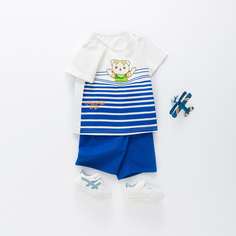 Шорты и футболка с мультипликационным принтом и полосками для мальчиков Shein