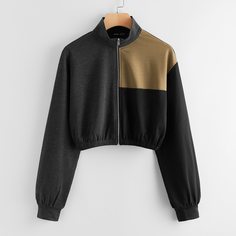 на молнии Контрастный цвет Повседневный жакеты Shein