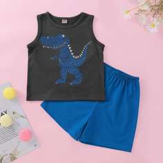Шорты и топ с принтом динозавра для мальчиков Shein