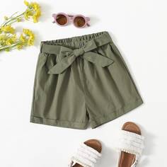 Однотонные шорты с поясом для девочек Shein