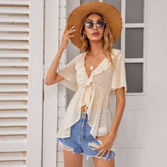 Топ с оборками и узлом Shein