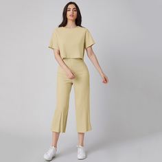 Вязаный топ и брюки-капри в рубчик Shein
