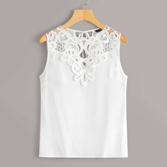 Топ с вышивкой и завязкой без рукавах Shein