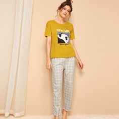 Пижамы в клетку с оригинальным принтом Shein